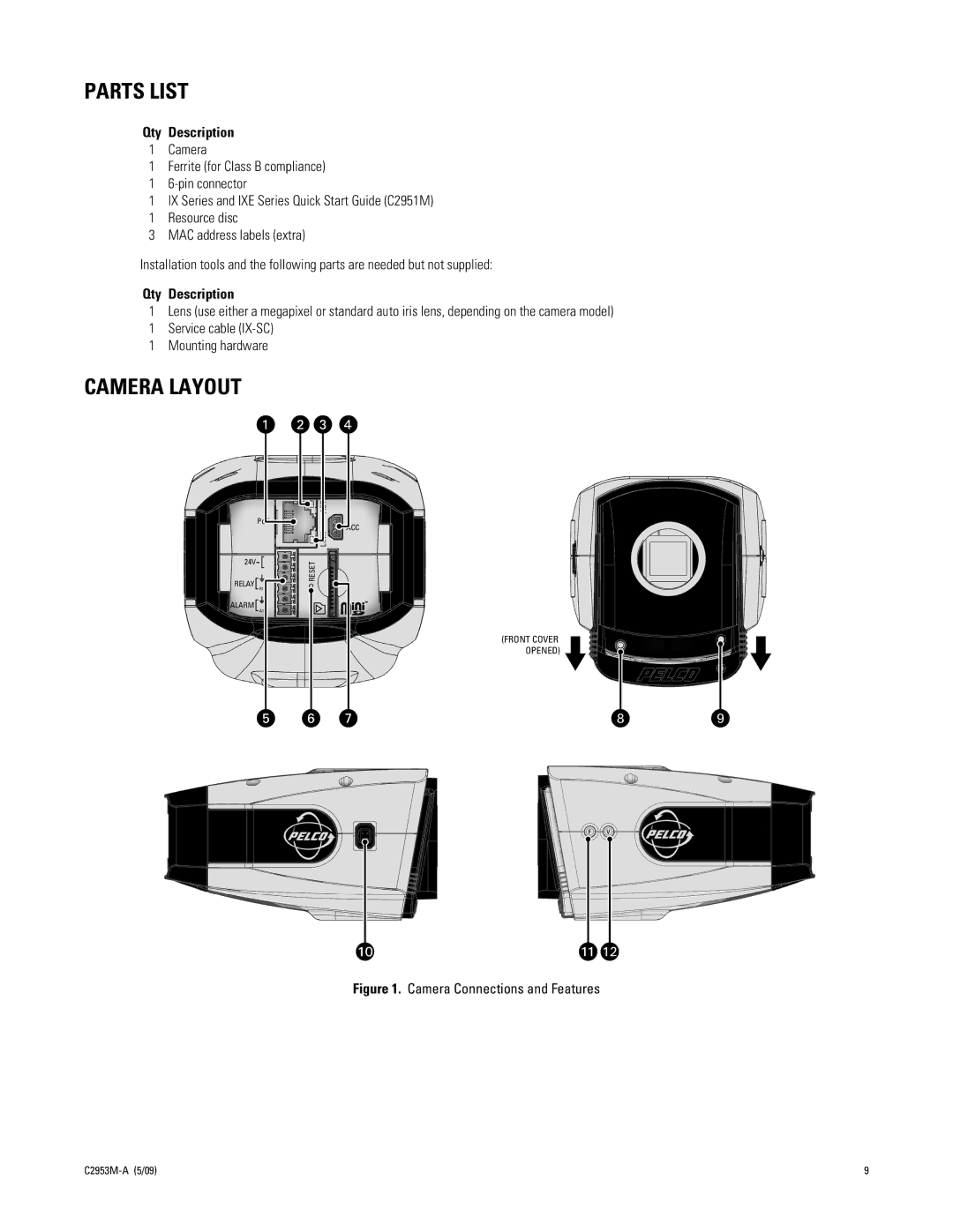 Pelco IXE manual Parts List, Camera Layout 