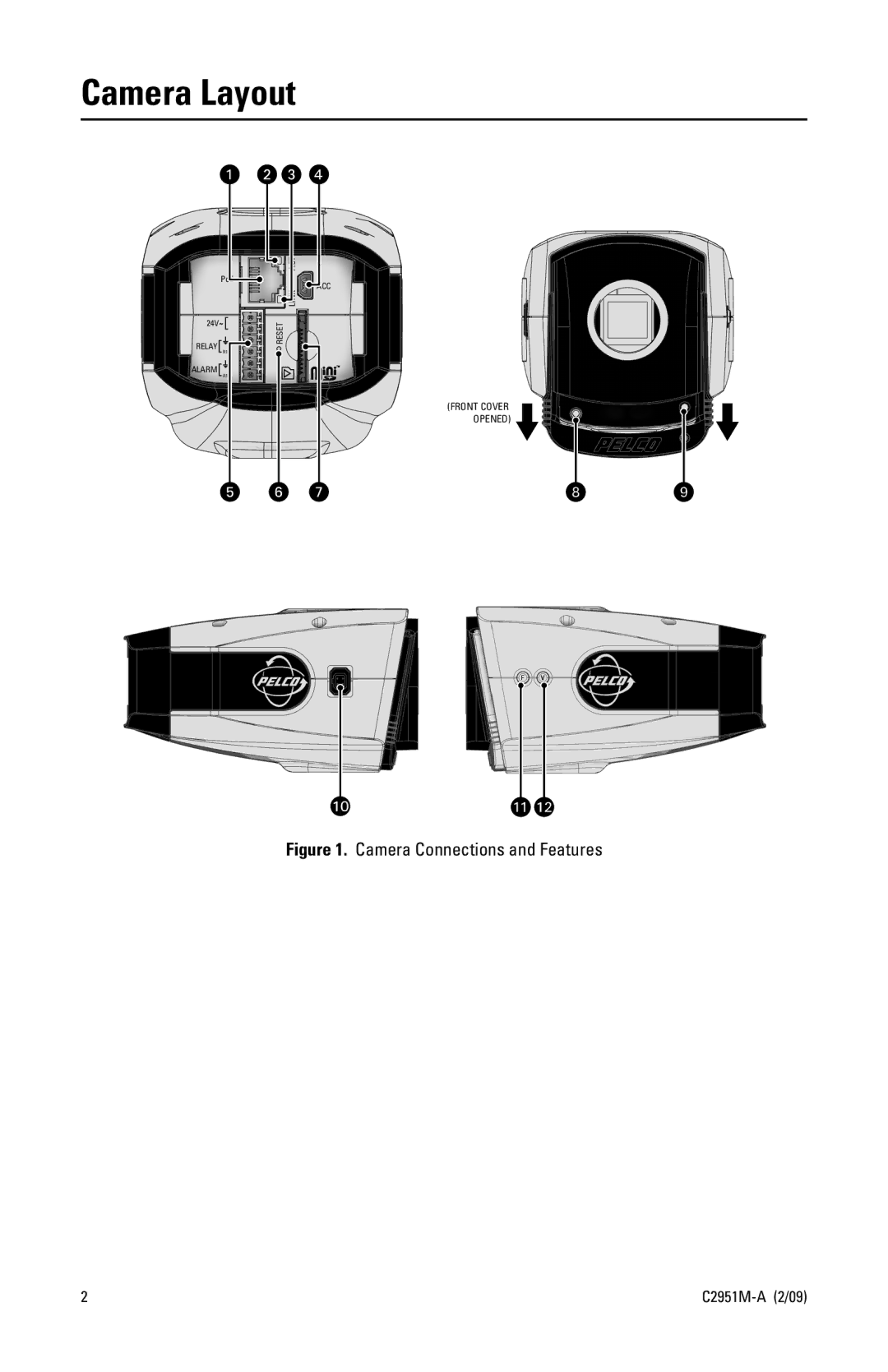 Pelco IXE quick start Camera Layout, Camera Connections and Features 