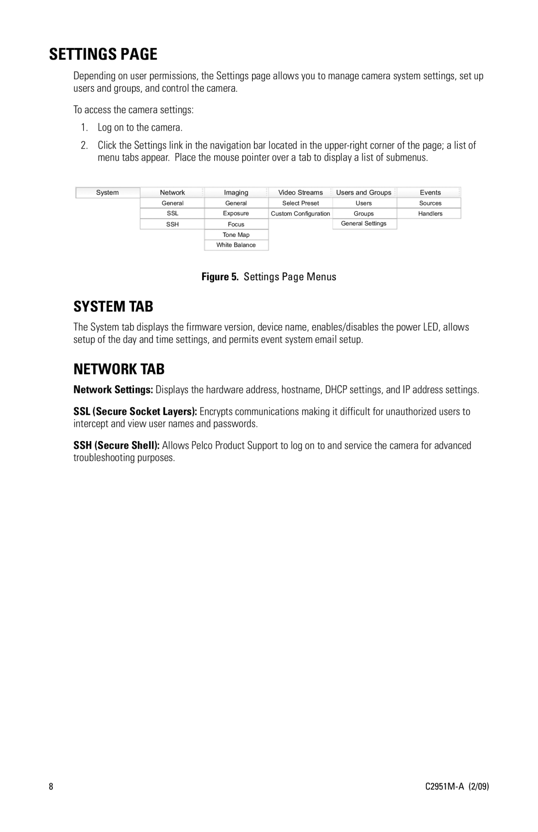 Pelco IXE quick start Settings, System Network 