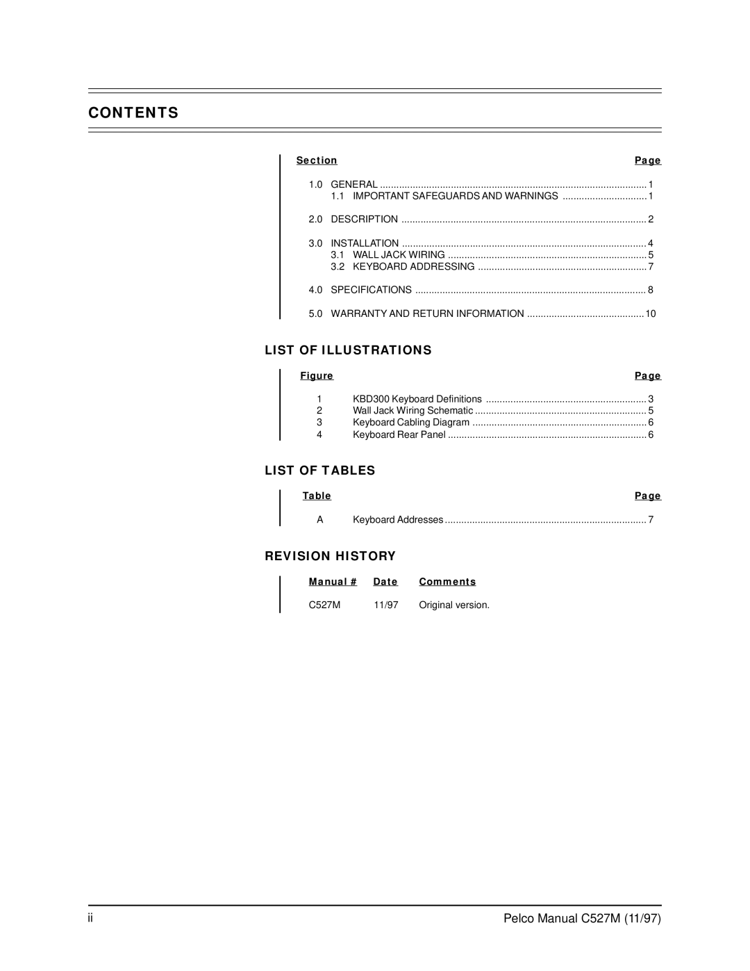 Pelco Kbd300 operation manual Contents 