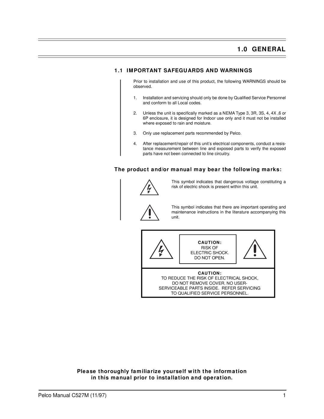 Pelco Kbd300 operation manual General, Important Safeguards and Warnings 