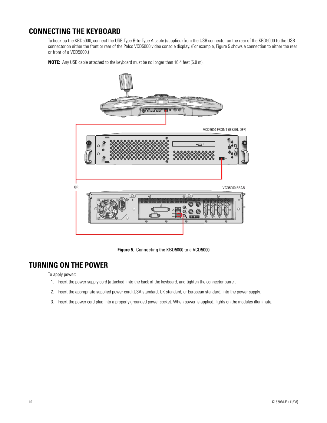 Pelco KBD5000 manual Connecting the Keyboard, Turning on the Power 