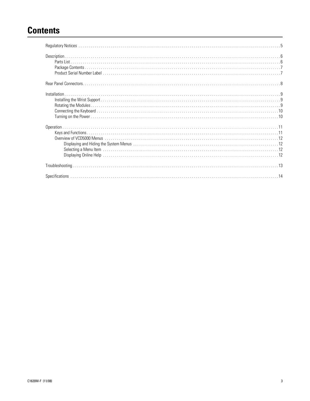 Pelco KBD5000 manual Contents 