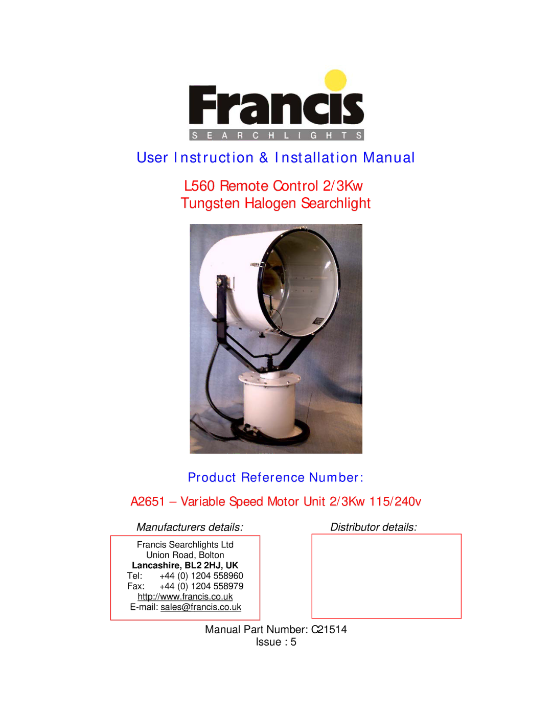 Pelco L560 installation manual User Instruction & Installation Manual 