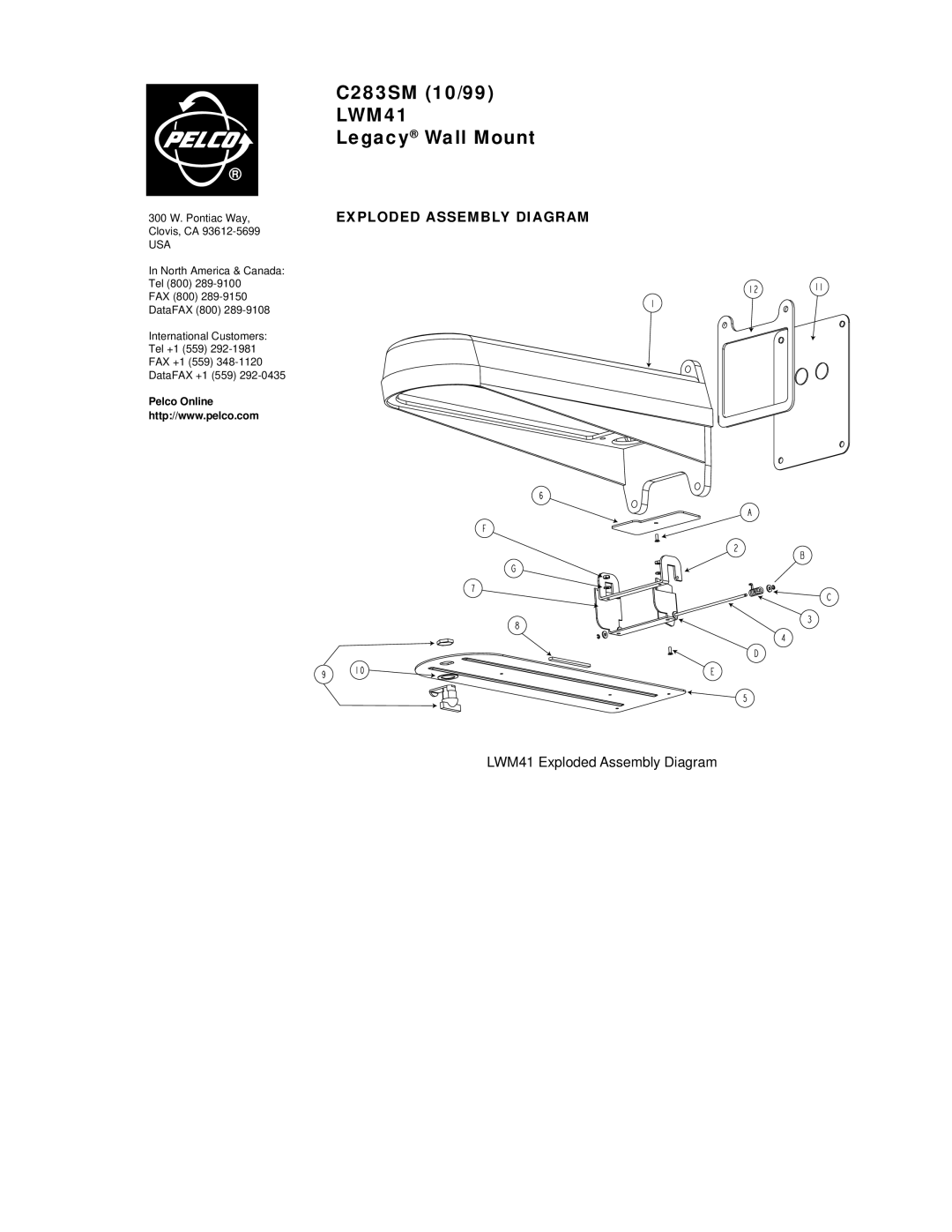 Pelco LWM41 manual Exploded Assembly Diagram 