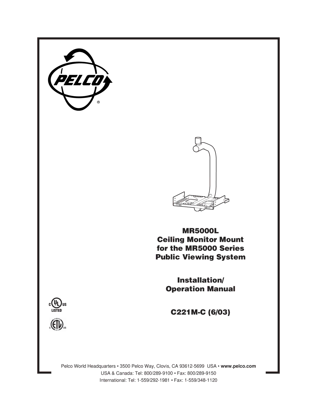 Pelco MR5000L operation manual 