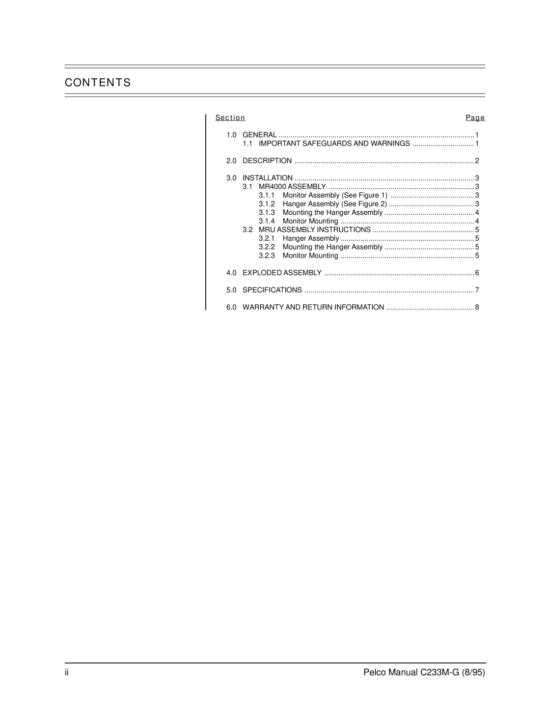 Pelco MRU operation manual Contents 