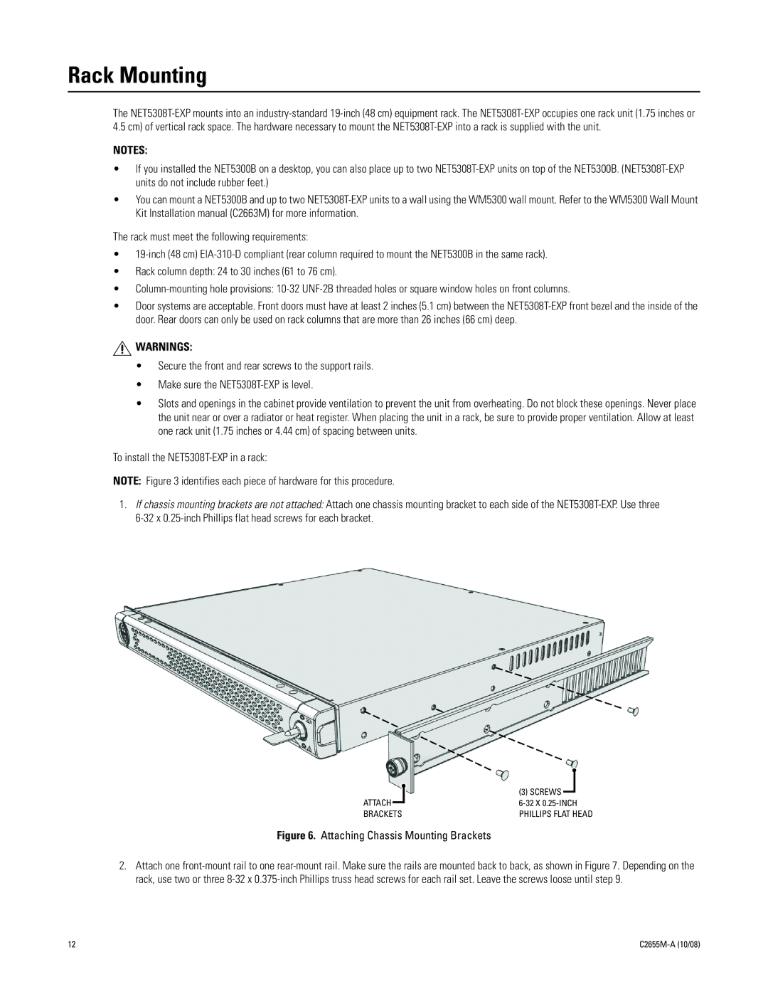 Pelco NET5308T-EXP manual Rack Mounting, Brackets 