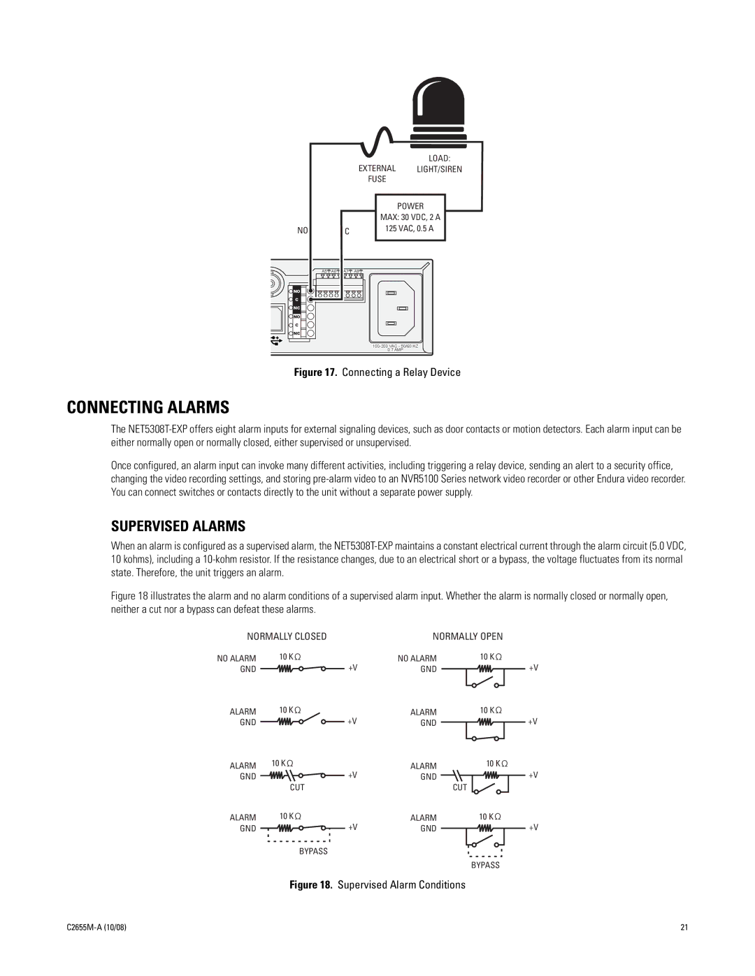 Pelco NET5308T-EXP manual Connecting Alarms, Supervised Alarms 