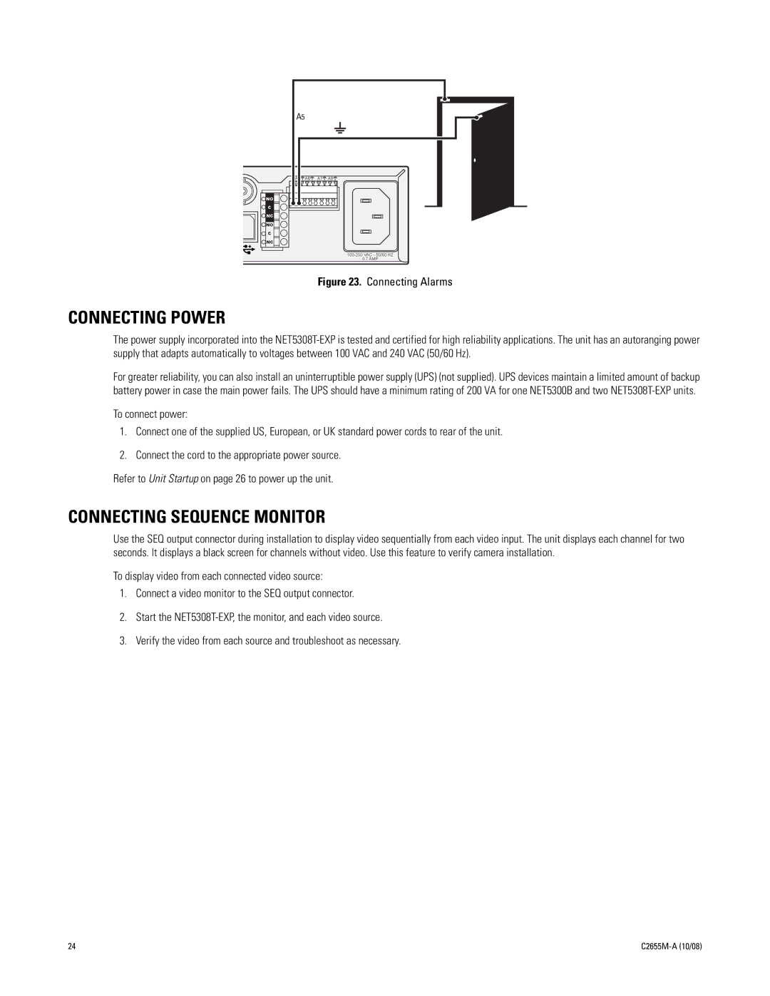 Pelco NET5308T-EXP manual Connecting Power, Connecting Sequence Monitor 