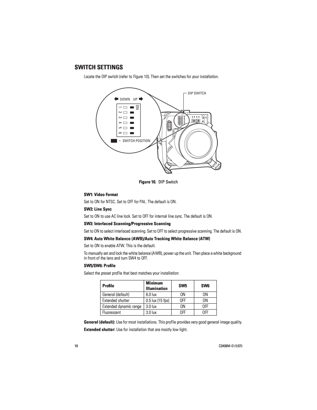 Pelco Not ICS110-CW manual Switch Settings 