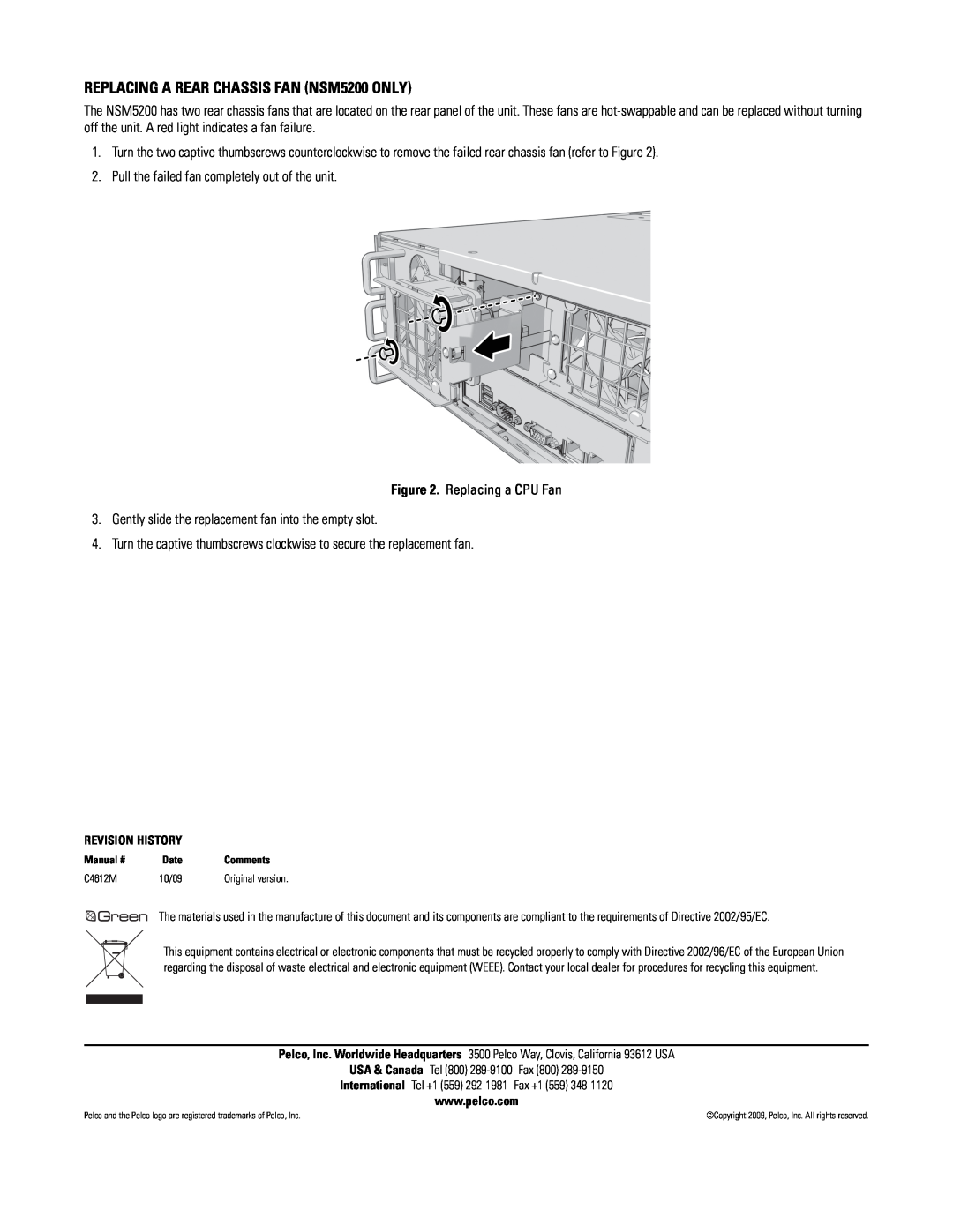 Pelco NSM5200-FANB, DAS5200-FAN manual REPLACING A REAR CHASSIS FAN NSM5200 ONLY 