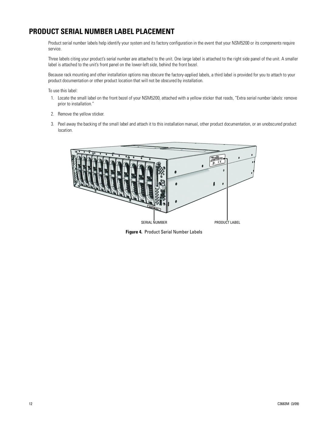 Pelco NSM5200 manual Product Serial Number Label Placement, Product Serial Number Labels 