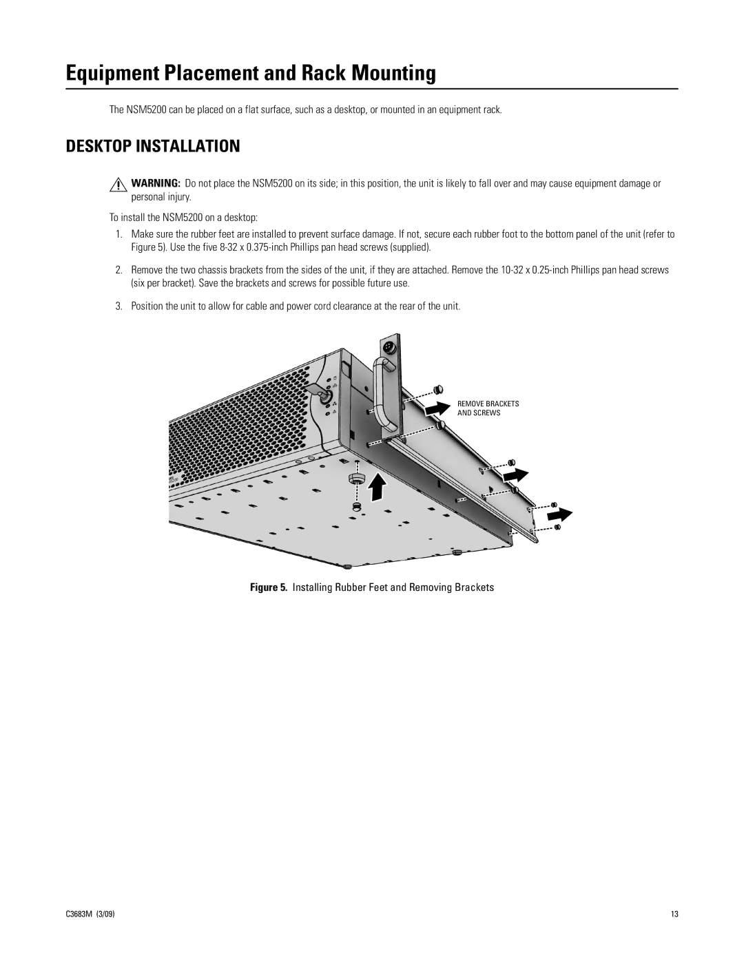 Pelco NSM5200 manual Equipment Placement and Rack Mounting, Desktop Installation 