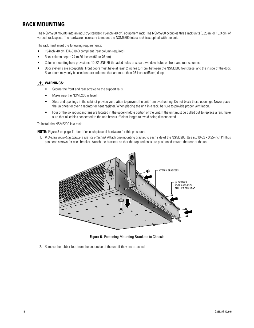 Pelco manual Rack Mounting, To install the NSM5200 in a rack 