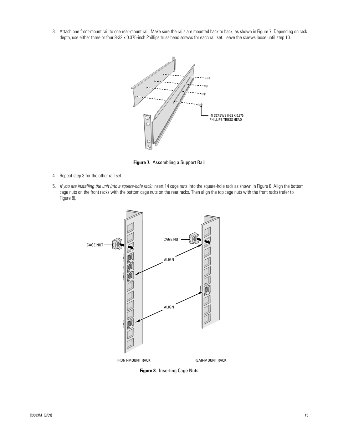 Pelco NSM5200 manual Assembling a Support Rail Repeat for the other rail set 