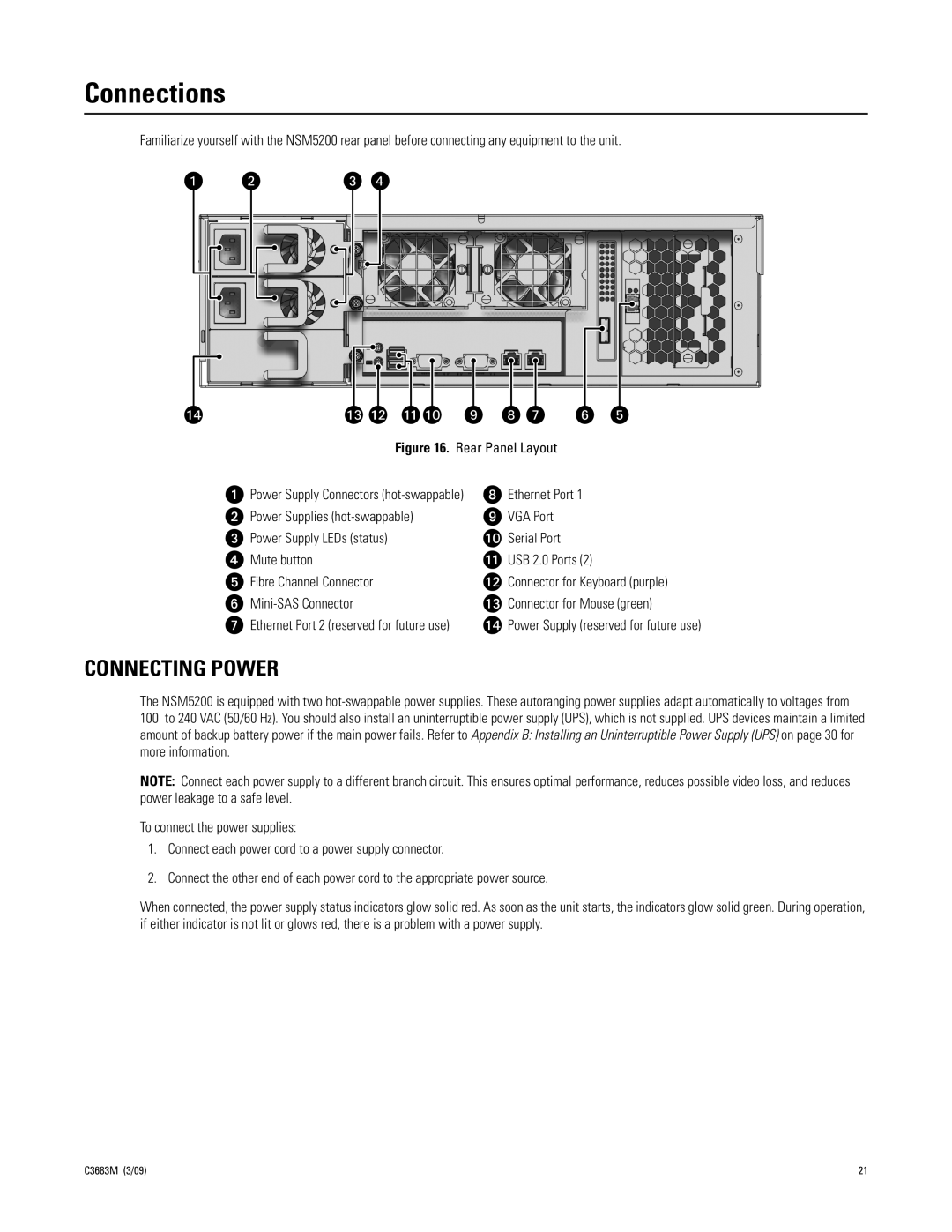 Pelco NSM5200 manual Connections, Connecting Power 