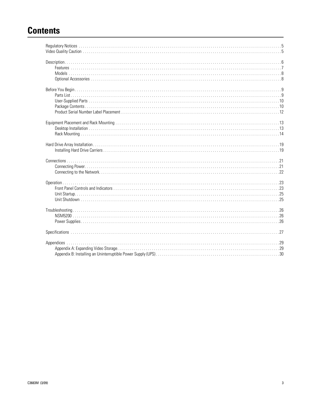 Pelco NSM5200 manual Contents 