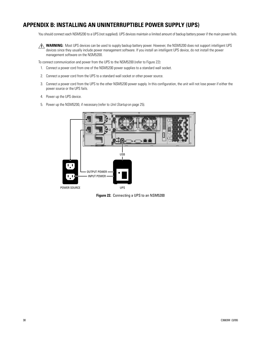 Pelco manual Appendix B Installing AN Uninterruptible Power Supply UPS, Connecting a UPS to an NSM5200 