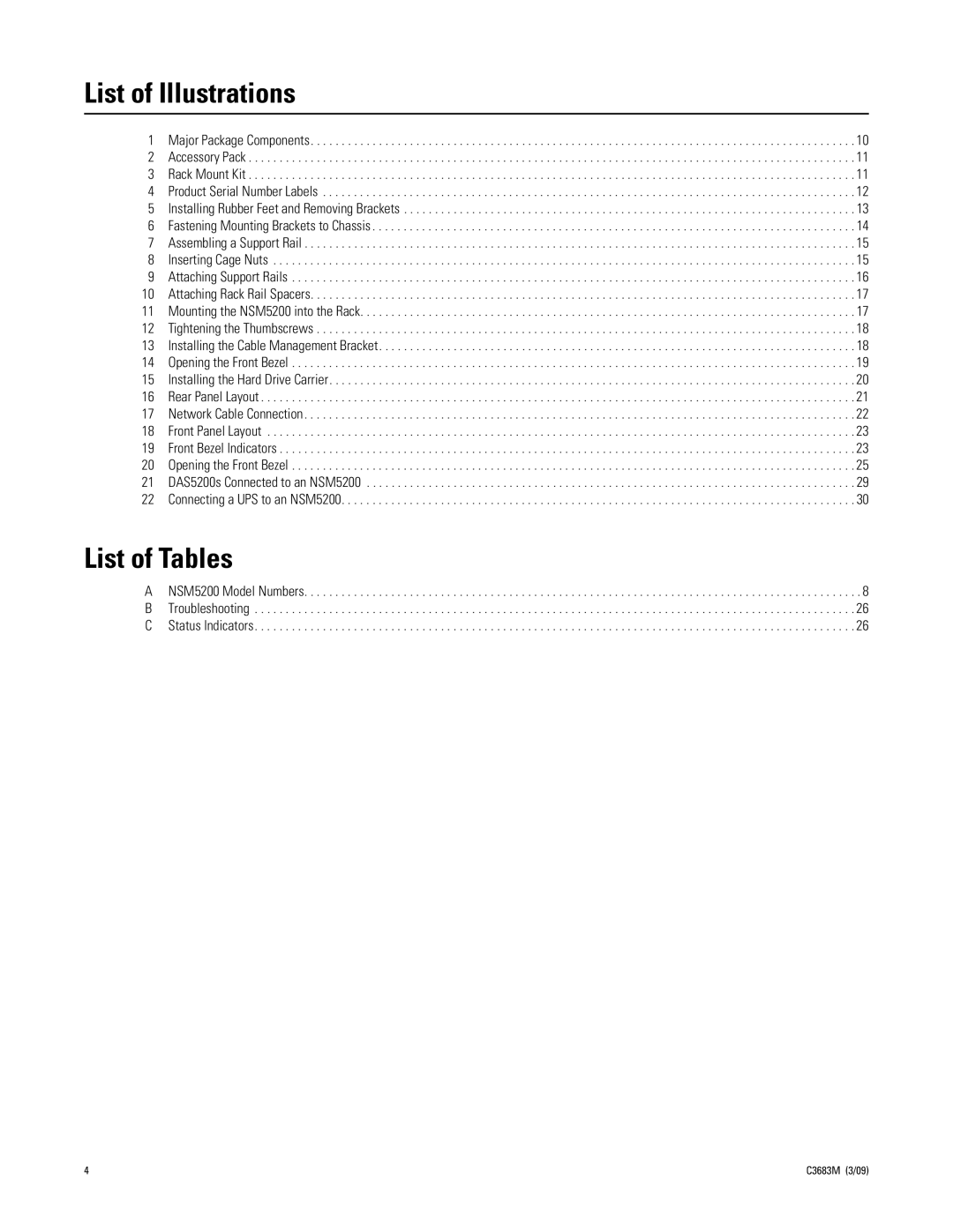 Pelco NSM5200 manual List of Illustrations, List of Tables 