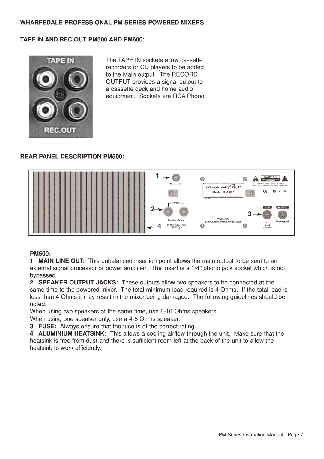 Pelco PM600 manual Rear Panel Description PM500 