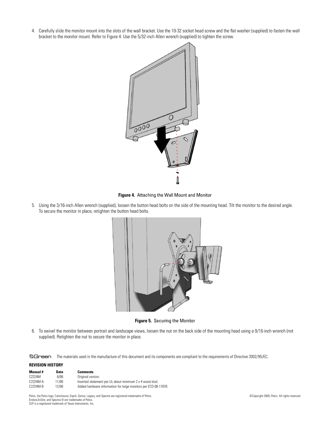 Pelco PMCL-WMT important safety instructions C2224M Original version C2224M-A 11/06, C2224M-B 12/06 