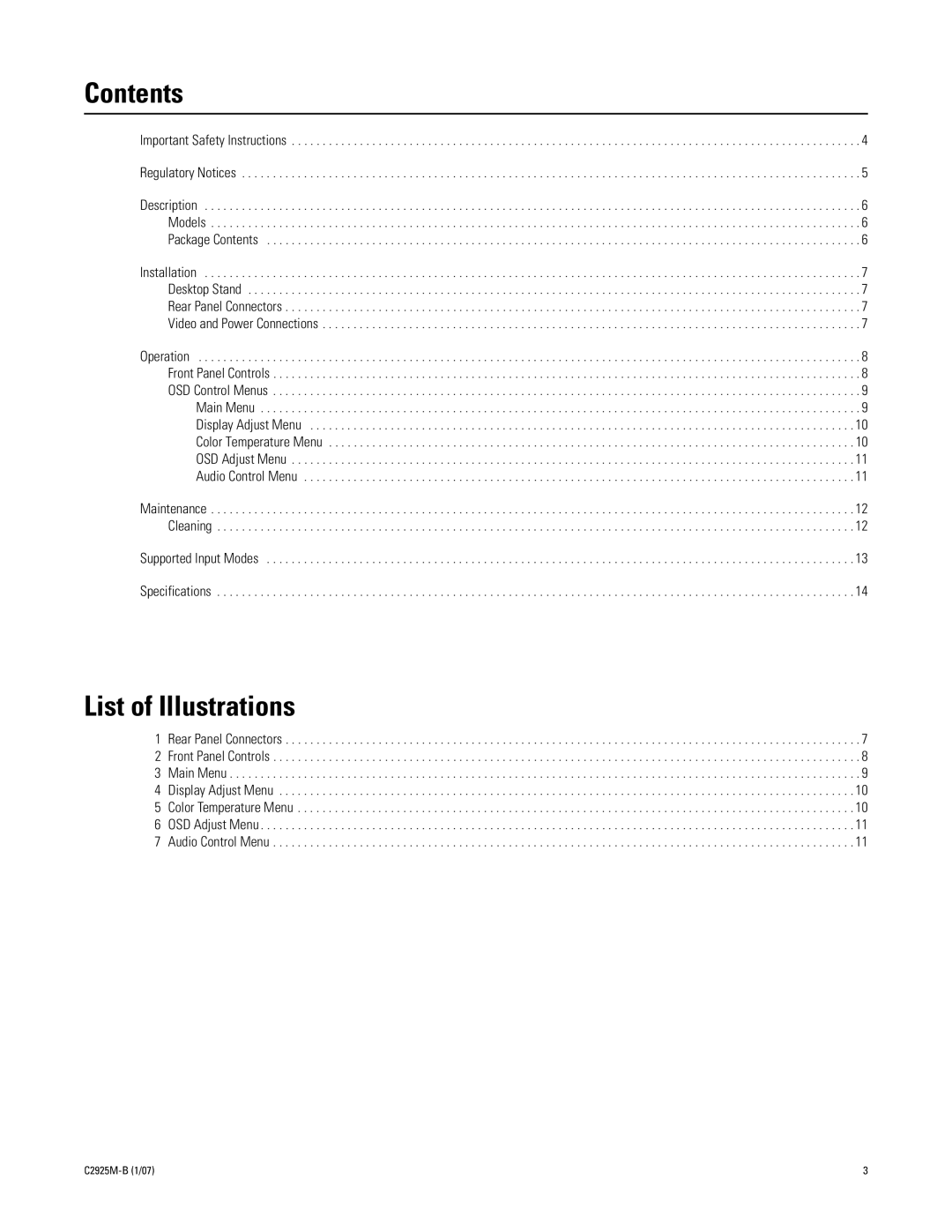 Pelco PMCL219 manual Contents, List of Illustrations 