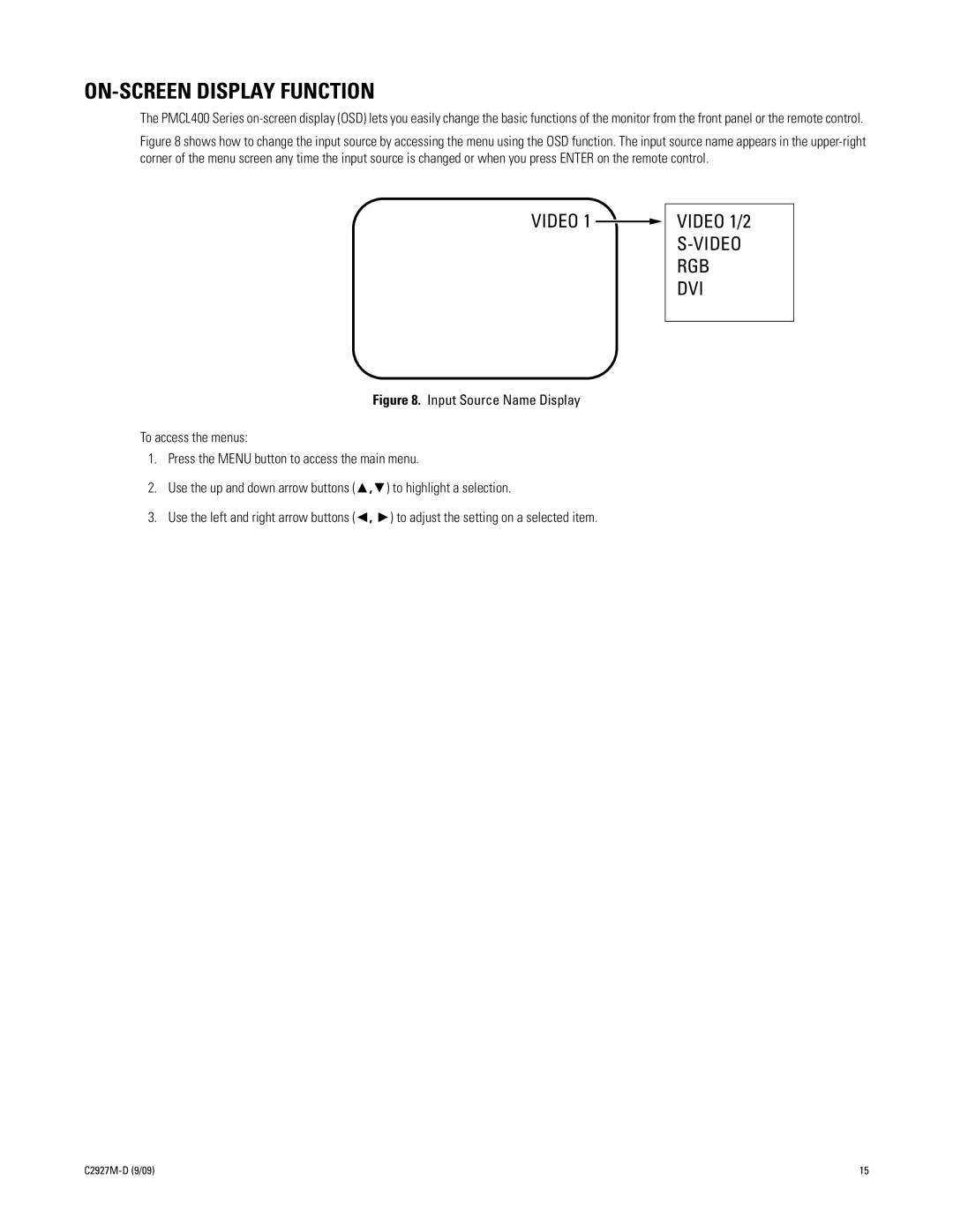 Pelco PMCL400 Series manual ON-SCREEN Display Function 