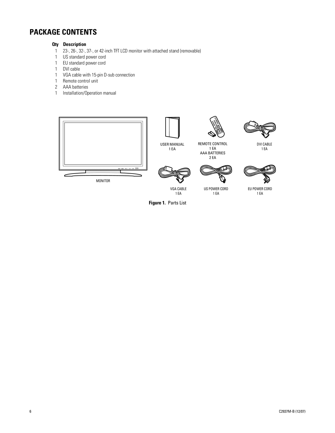 Pelco PMCL537A, PMCL526A, PMCL542A, PMCL532A manual Package Contents 