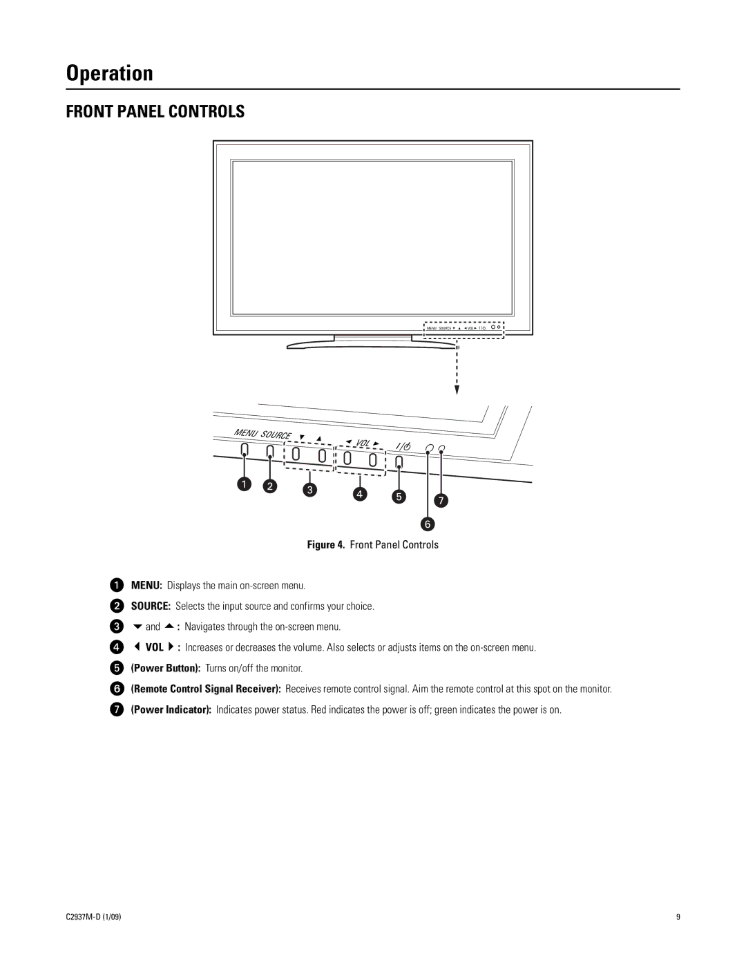 Pelco PMCL542A, PMCL526A, PMCL537A, PMCL532A manual Operation, Front Panel Controls 