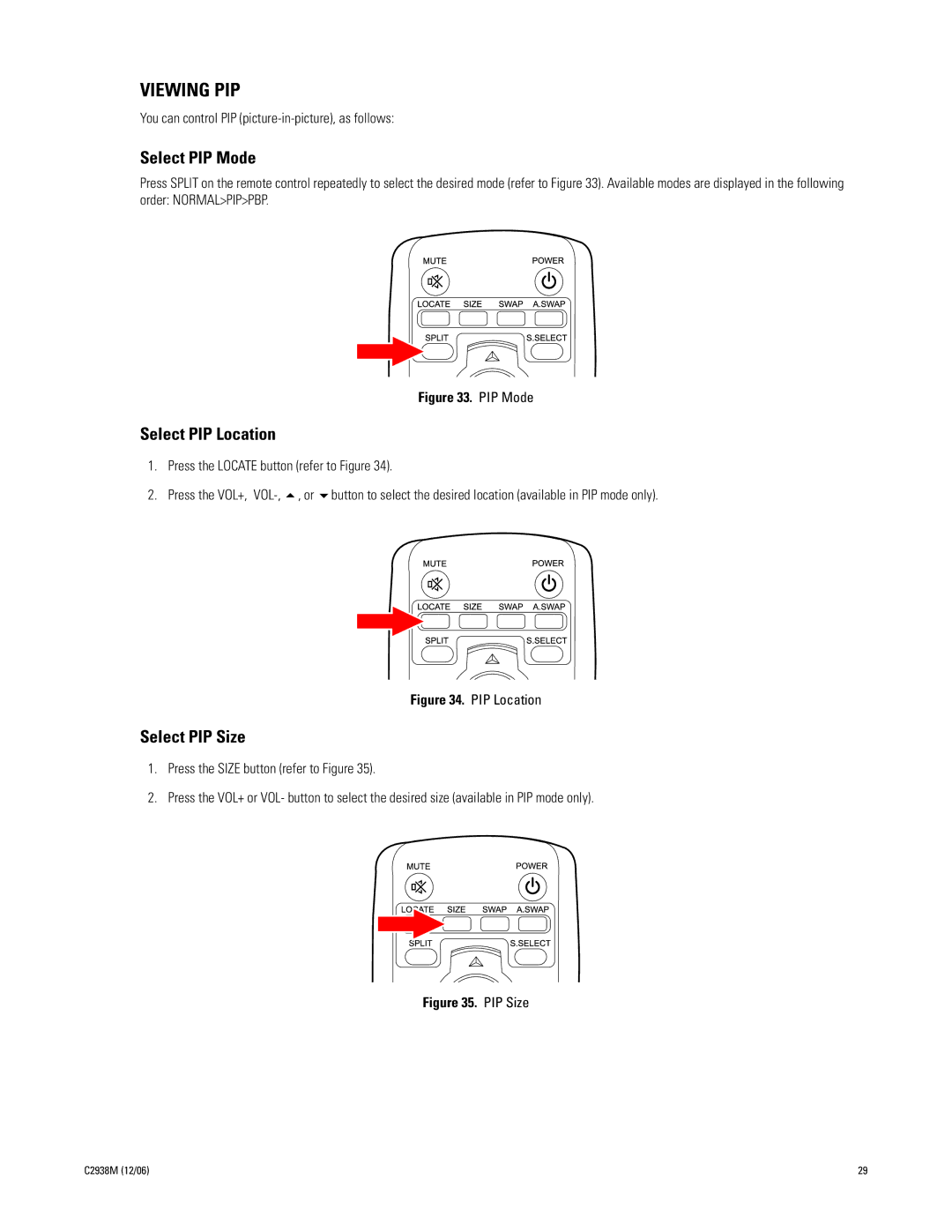 Pelco PMCP650, PMCP660 manual Viewing PIP, Select PIP Mode 