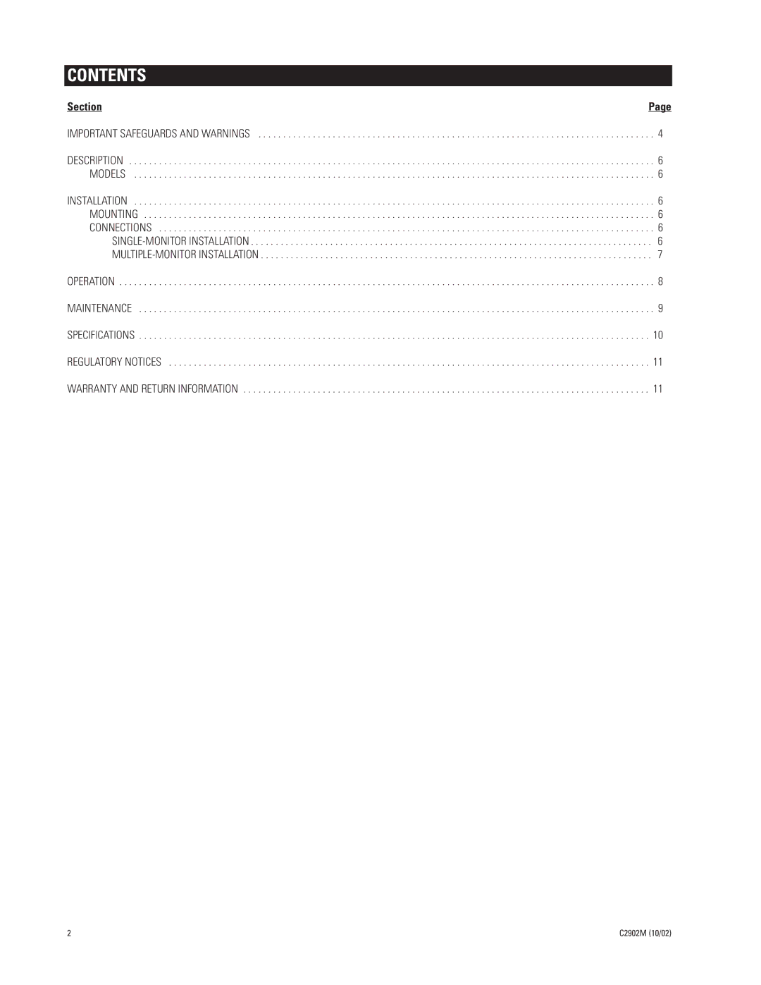 Pelco PMM12A, PMM15A, PMM20A manual Contents 