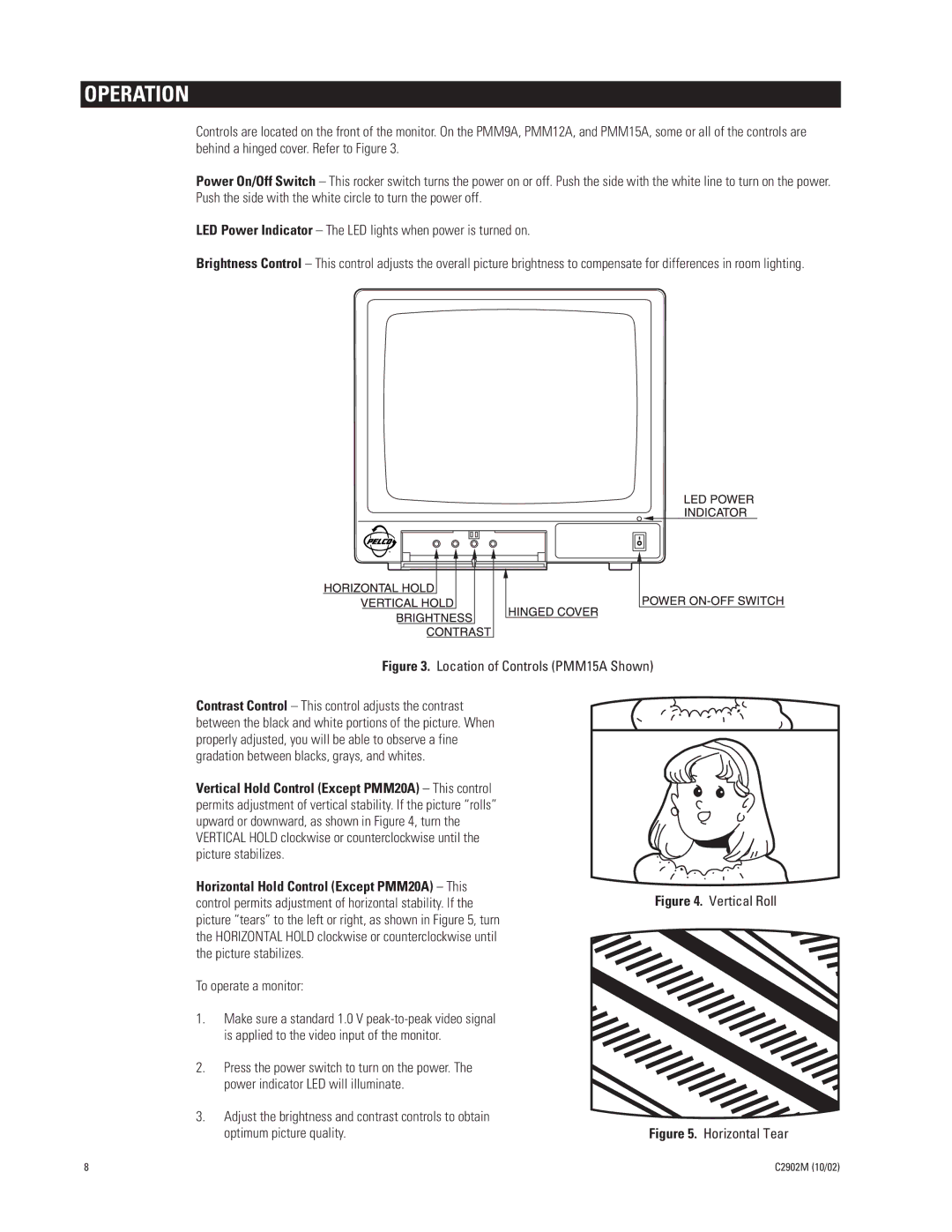 Pelco PMM12A, PMM15A, PMM20A manual Operation, To operate a monitor 