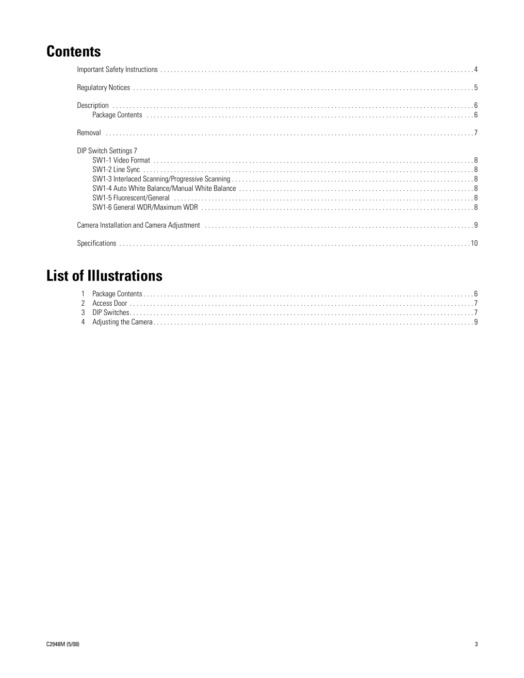 Pelco pmp-cwv9r manual Contents, List of Illustrations 