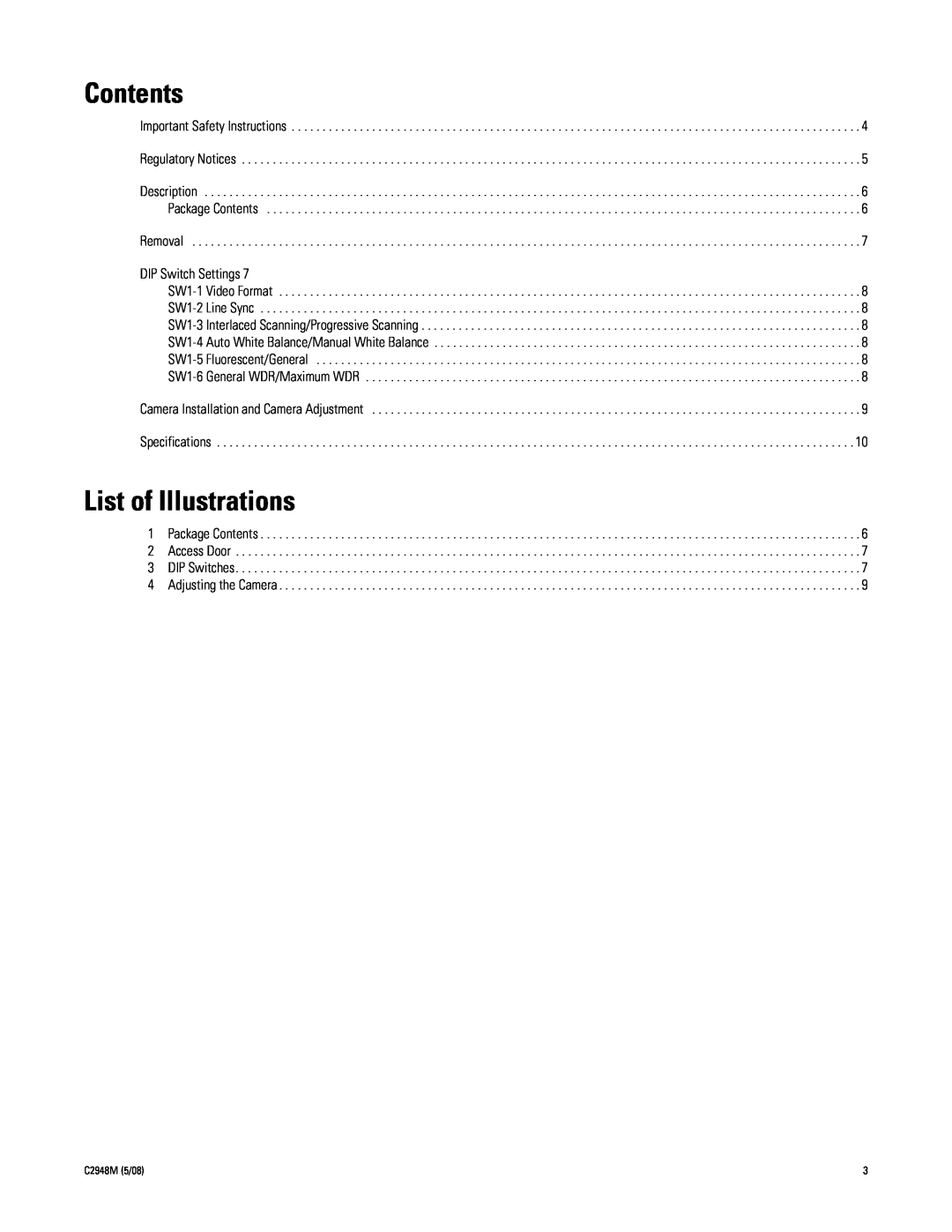 Pelco pmp-cwv9r manual Contents, List of Illustrations 