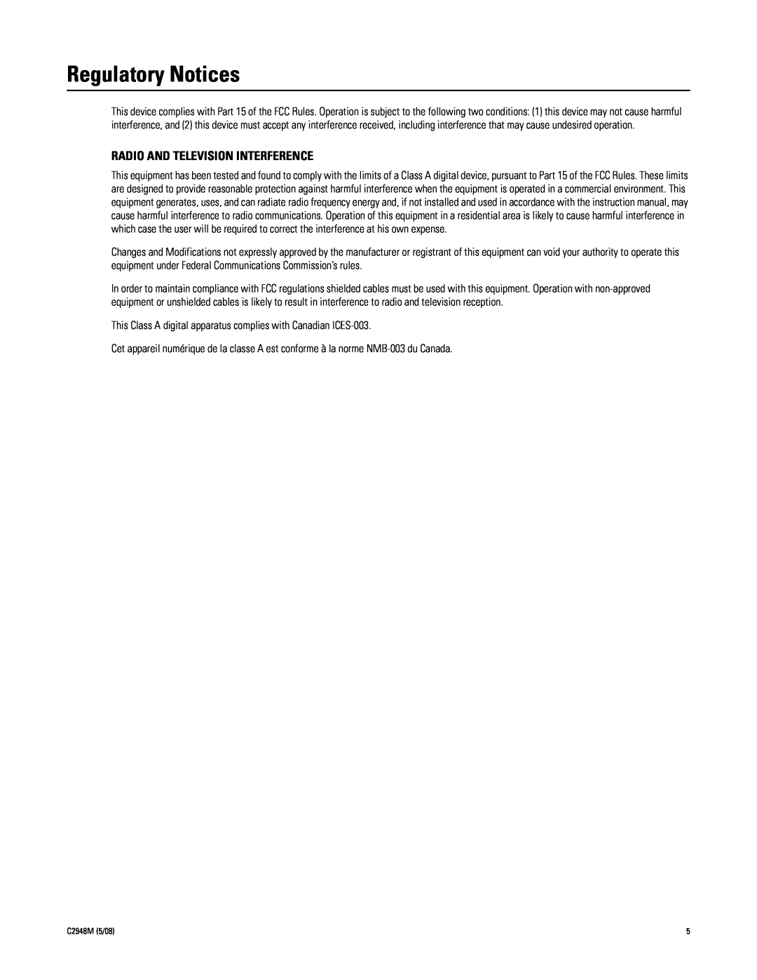 Pelco pmp-cwv9r manual Regulatory Notices, Radio And Television Interference 