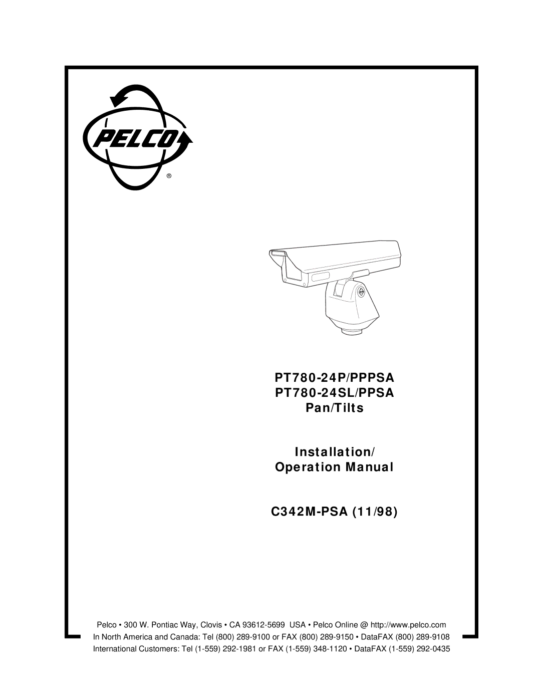 Pelco operation manual PT780-24P/PPPSA PT780-24SL/PPSA 