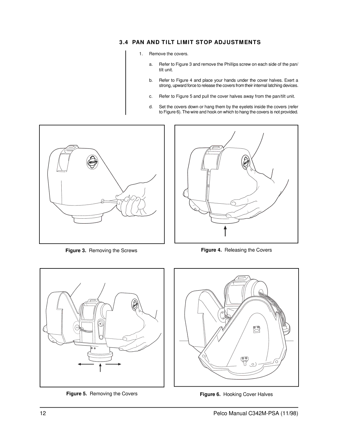 Pelco PT780-24SL/PPSA operation manual PAN and Tilt Limit Stop Adjustments, Removing the Screws 