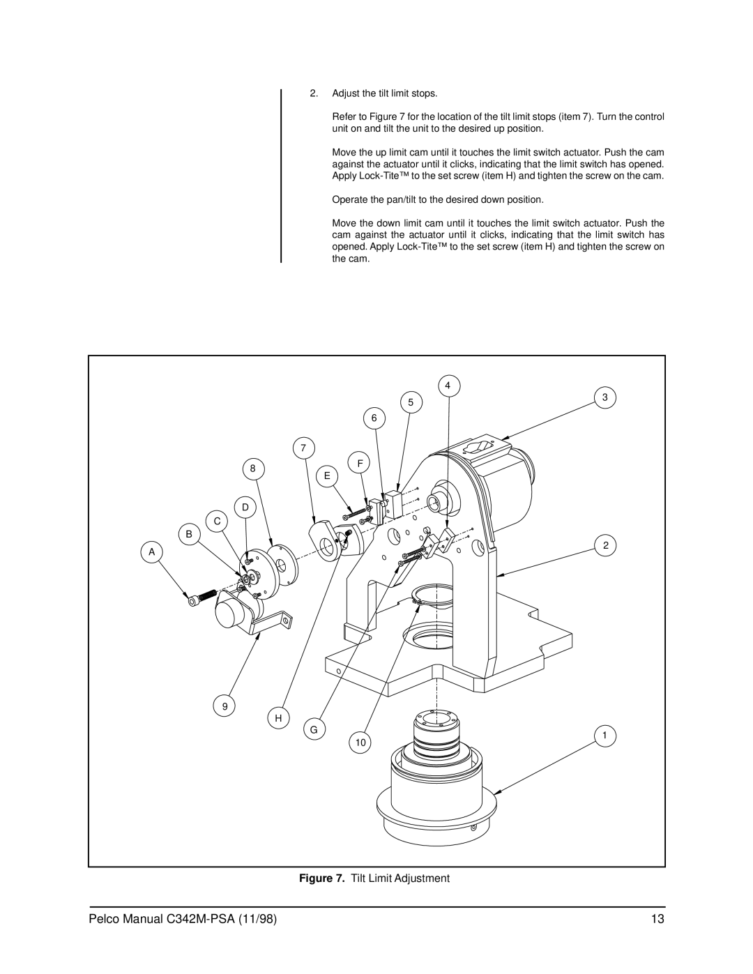 Pelco PT780-24SL/PPSA operation manual Tilt Limit Adjustment 