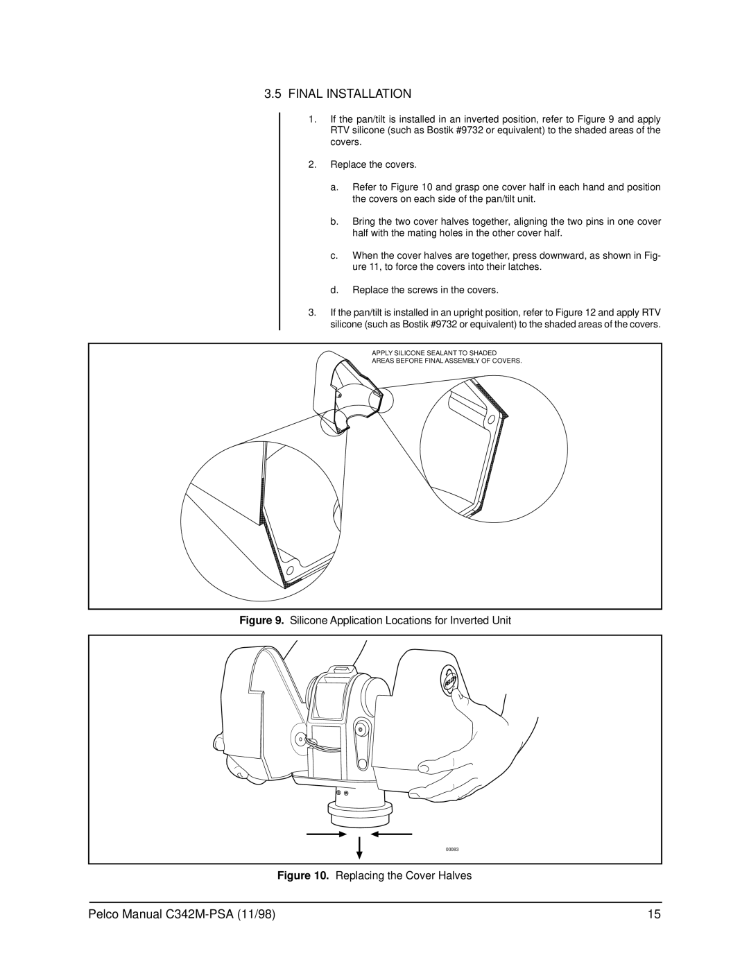 Pelco PT780-24SL/PPSA operation manual Final Installation, Silicone Application Locations for Inverted Unit 