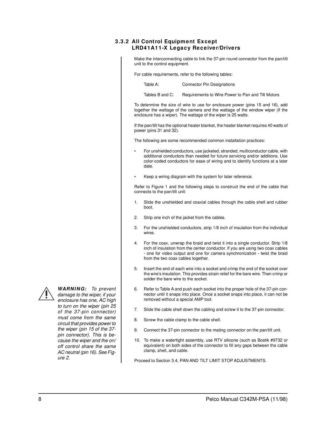 Pelco PT780-24SL/PPSA operation manual Proceed to .4, PAN and Tilt Limit Stop Adjustments 