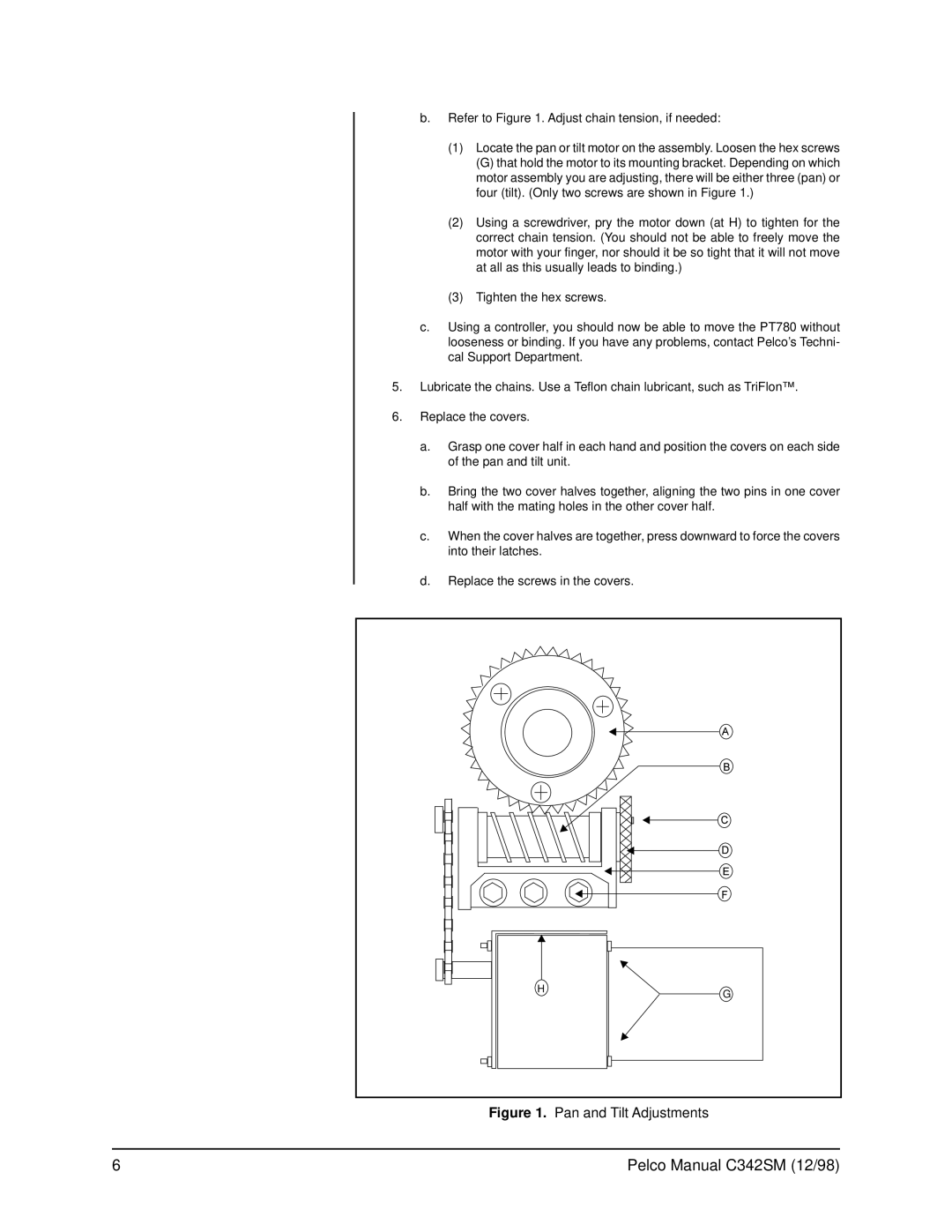 Pelco PT780 service manual Pan and Tilt Adjustments 