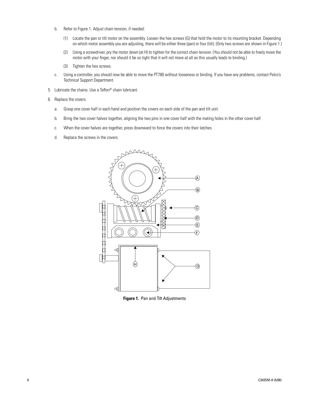 Pelco PT7800 manual Pan and Tilt Adjustments 