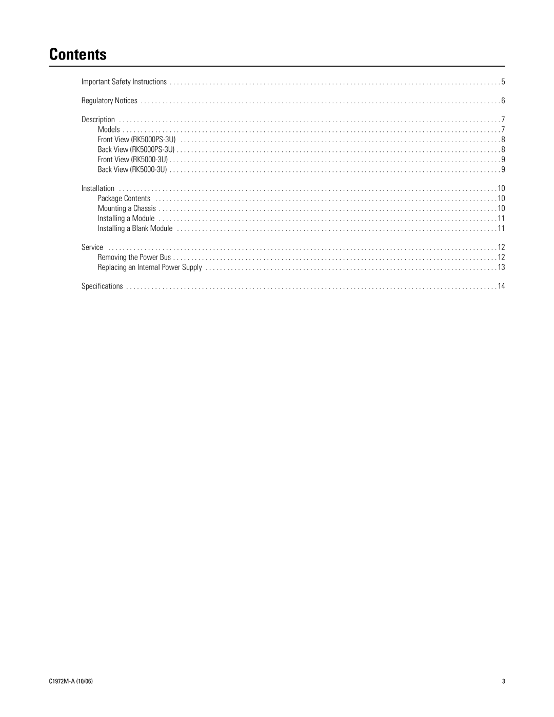 Pelco RK5000-3U manual Contents 