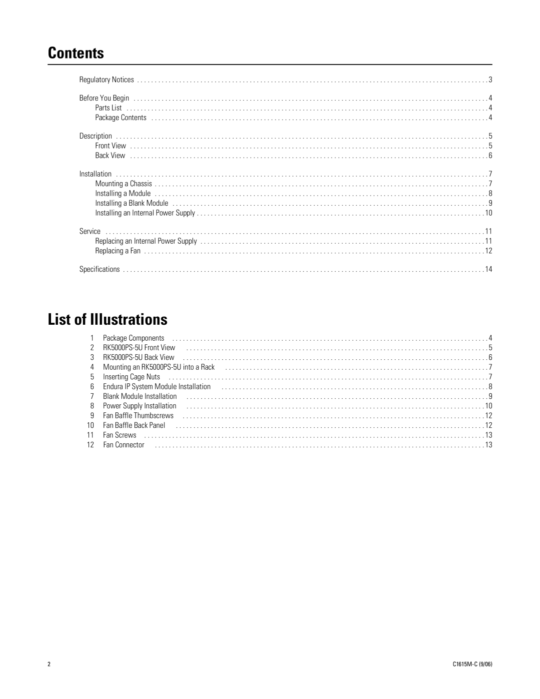 Pelco RK5000PS-5U manual Contents, List of Illustrations 