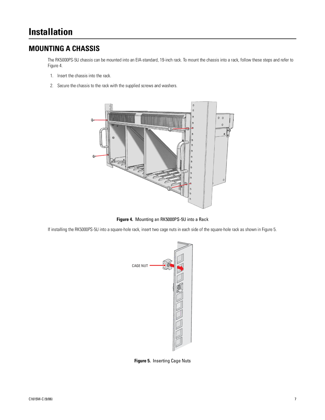 Pelco RK5000PS-5U manual Installation, Mounting a Chassis 