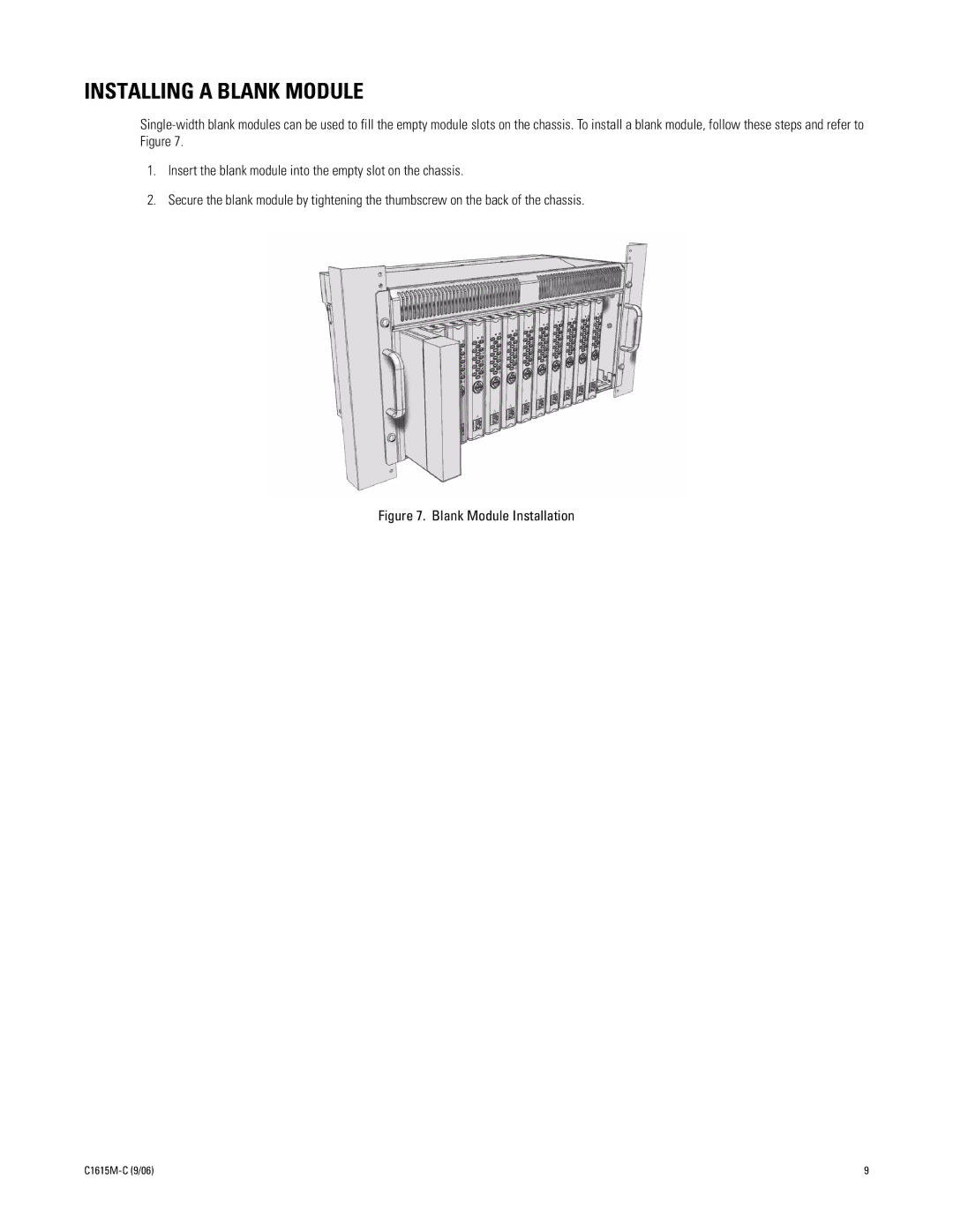 Pelco RK5000PS-5U manual Installing a Blank Module, Blank Module Installation 