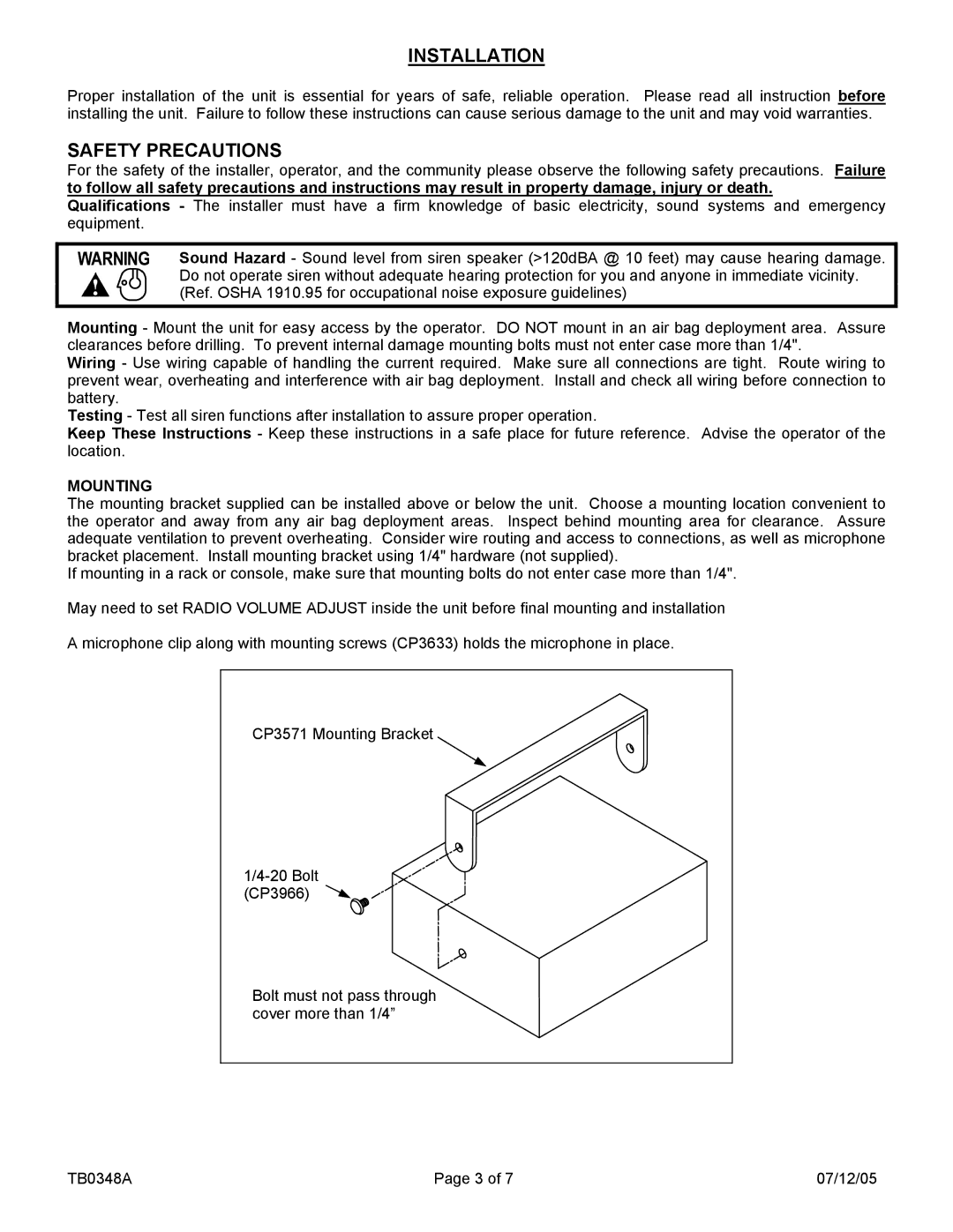 Pelco SA-400-85 manual Installation, Safety Precautions, Mounting 