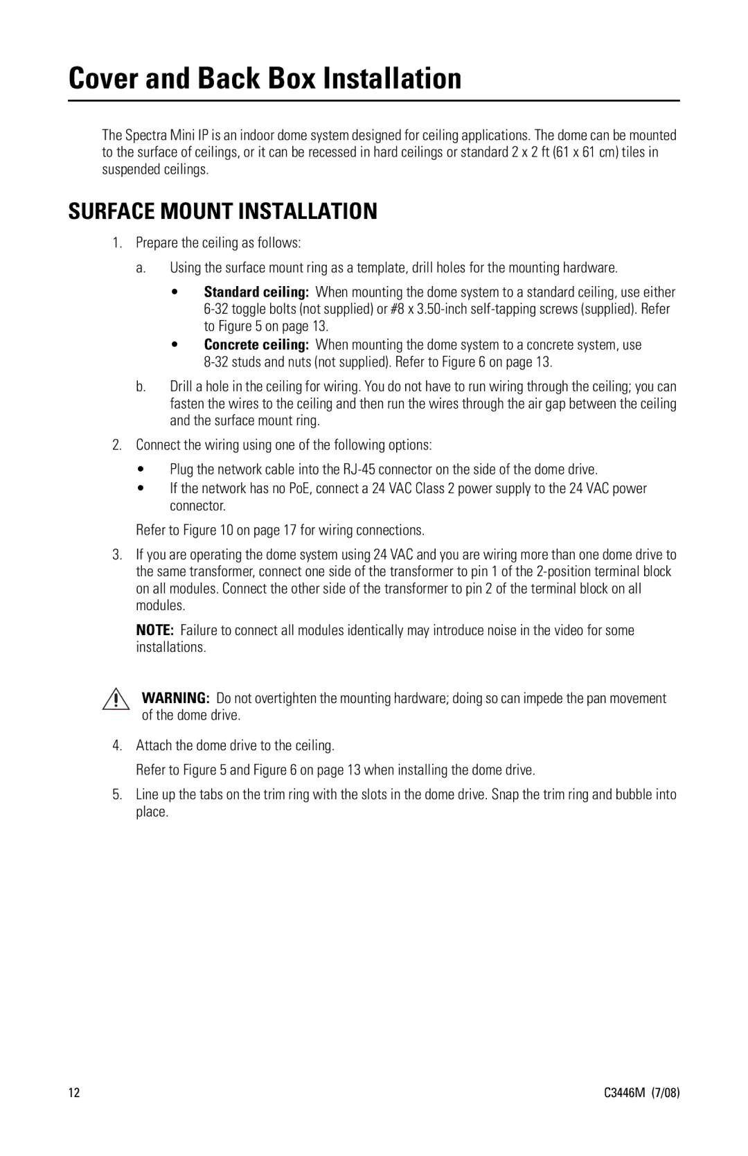 Pelco SD4N-W1-X, SD4N-B0-X, SD4N-W0-X, SD4N-B1-X manual Cover and Back Box Installation, Surface Mount Installation 