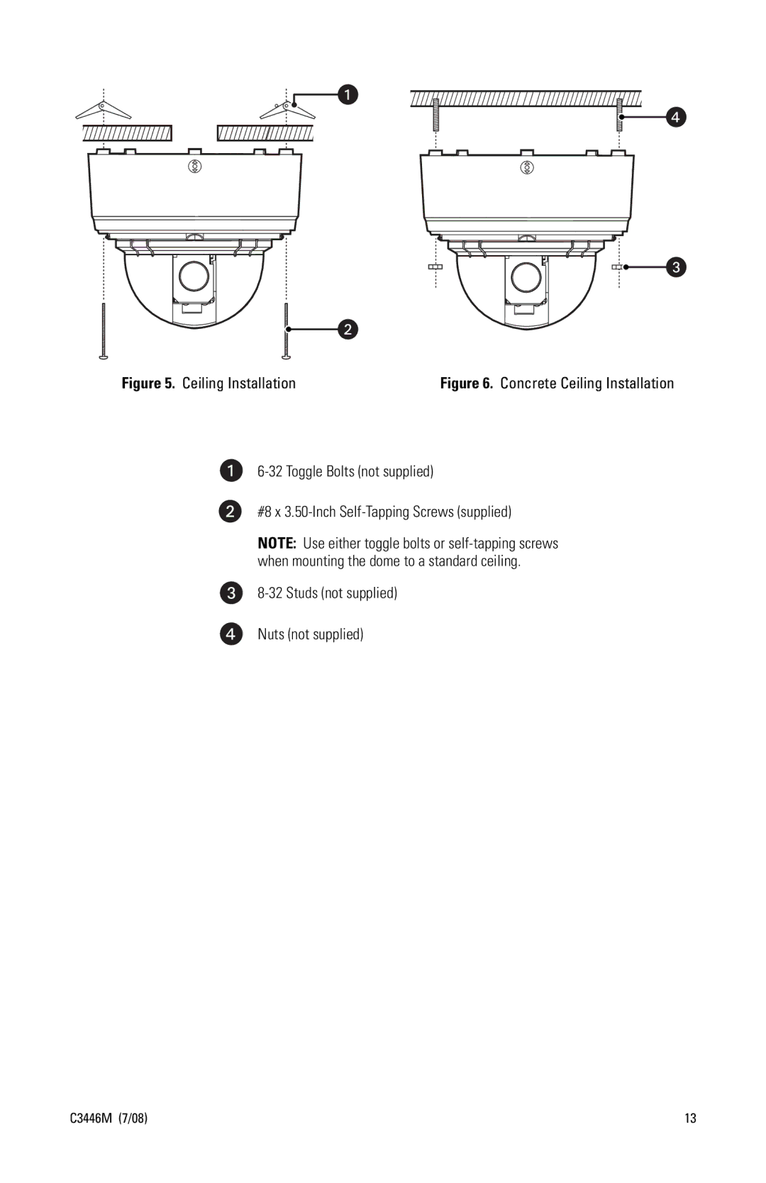 Pelco SD4N-B1-X, SD4N-W1-X, SD4N-B0-X, SD4N-W0-X manual Ceiling Installation 